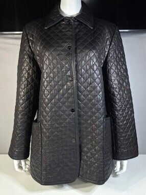 Dana Buchman Classic Black Quilted Leather Jacket Size XL